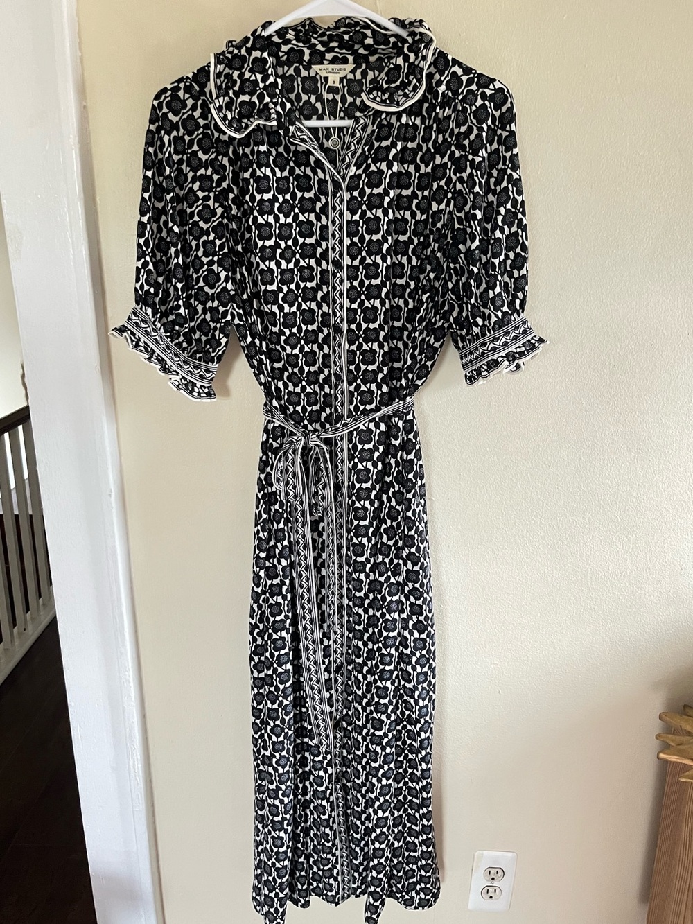 Black & White Floral Maxi Dress with Tie Waist